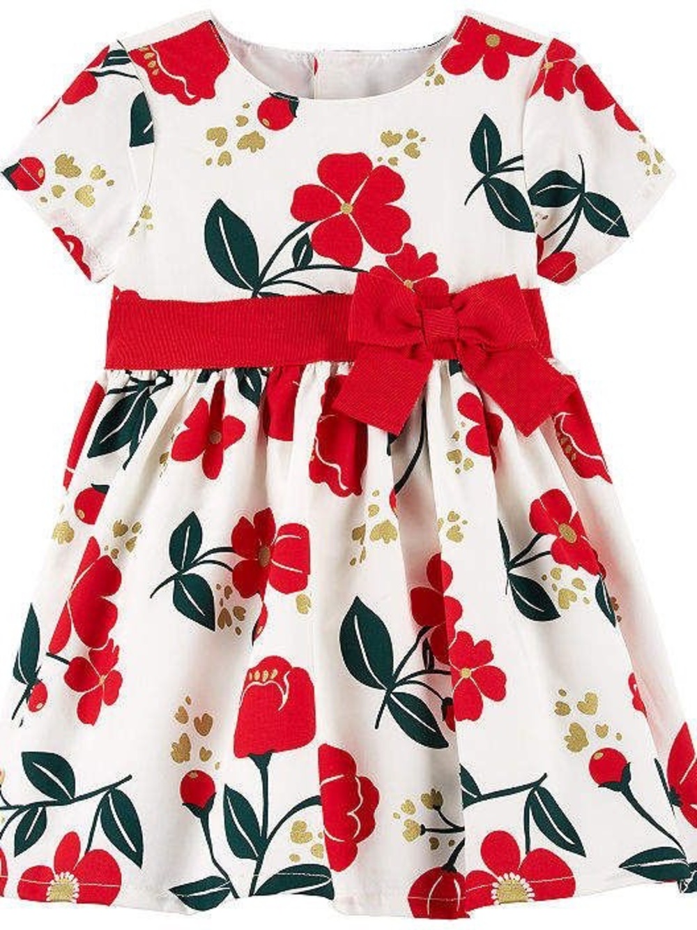 Carter's Red White and Green Floral Bow Dress with Short Sleeves, 6mo